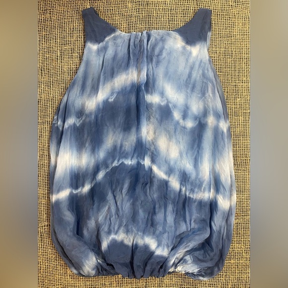 Keysha Sleeveless Silk Blend Tank Top, Blue Tie-Dye Pattern, Sz S, Made in Italy - Picture 2 of 7